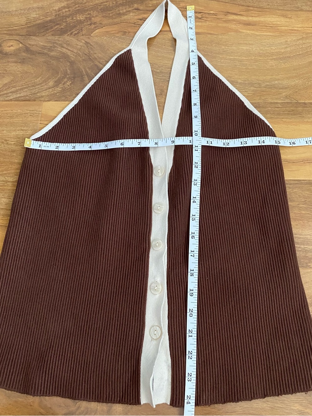 Abercrombie & Fitch Brown Ribbed Knit Sweater Vest Halter Button Down Cream Y2K - Picture 12 of 12